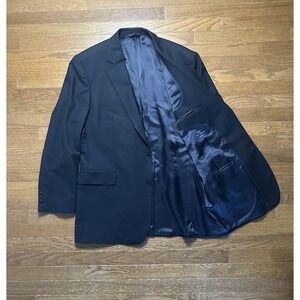 Brooks Brothers 346 Stretch Two‎ Button Blazer Wool Size 46L Navy Stripe